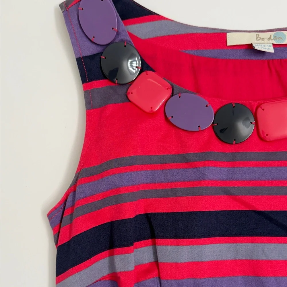 Boden Stripped Dress US 4 Pink Purple Statement Neckline Preppy Chic - Picture 3 of 9